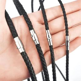 Choker Widened Black Brown Leather Braided Wax Cord Rope For Necklace Bracelet DIY Handmade Steel Clasp Chains Jewellery Making