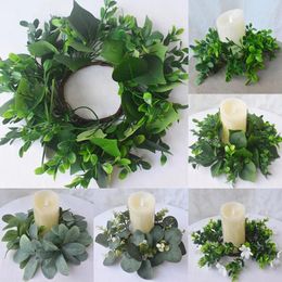 Decorative Flowers Artificial Eucalyptus Candle Wreaths Simulation Green Leaf Ring For Wedding Party Christmas Home Table Decoration Wreath