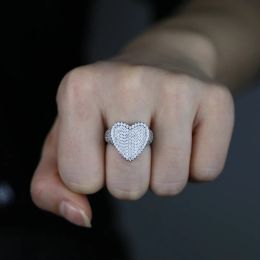 Rings New Styles Heart Shape Wedding Ring With Full Cubic Zircon Paved Punk Styles Hip Hop Jewellery for Women Men Couple Finger Rings Gif