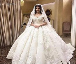 Abiti da sposa lussuosi da sposa fiori 3d di pizzo fuori da spalla abiti da sposa abiti da matrimonio vintage principessa arabo s arabo dubai plus size1952038