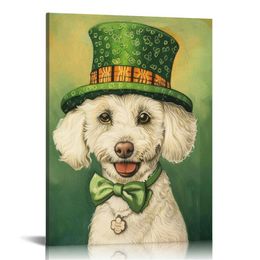 Canvas Wall Art Posters Decor Wall Painting Art Prints Decorations for Bedroom Living Room Office Aesthetic Animals St Patrick's Day Dog