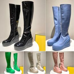 Tasarımcı Ayakkabı Muffin Patent Deri Botlar Lüks Kadın Muffin Platform Bot Moda Kauçuk Yüksek Topuk Yuvarlak Toe Botlar Boyut 35-40