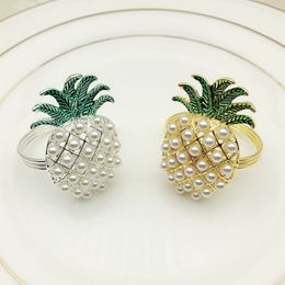gold silver pineapple with pearls napkin ring wedding holiday decoration family candlelight dinner napkin holder 24 pcs 2926