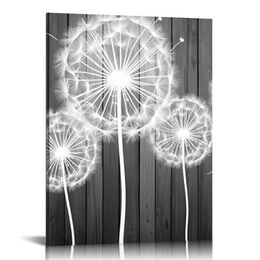 Grey Canvas Wall Art White Dandelion Prints on Rustic Wood Board Artwork Relax Refresh Renew Sign for Home Farmhouse Wall Decor Framed Ready to Hang Each Piece