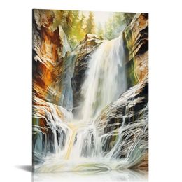 Canvas Wall Art Artwork Modern Painting Prints, Waterfall Nature Tree Picture Framed Living Room Bedroom Dinning Room Office Home Decor Ready to Hang