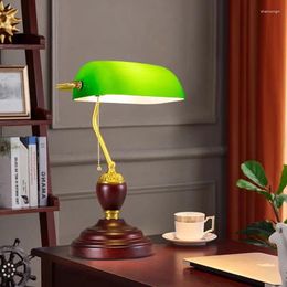 Table Lamps Bank Lamp European Style Glass Retro Office Desk All Copper Living Room Bedroom Decorative Bedside