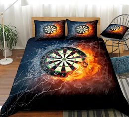 Bedding Sets 3 Pieces Darts Board Duvet Cover Set On Fire And Water Thunder Light Home Textiles Teens Boys King Bed Dropship
