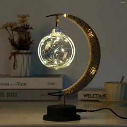 Table Lamps LED Moon Sepak Takraw Line Rattan Handmade Rope Wrought Iron Night Light Desk Lamp Colorful Home Bedroom Decoration