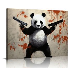 Banksy Canvas Wall Art - Panda With Guns Poster No Frame - Black and White Wall Art - Modern Home Decor for Living Room