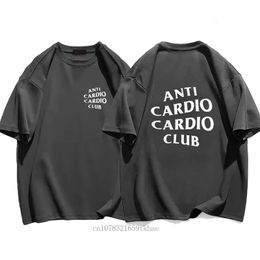 Men Clothes Plus Size Anti Cardio Club T Shirt Gym Life Letter Print T-Shirt Cotton Tshirt for Women Oversize Male Tee Summer 240527