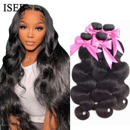 Hair Wefts ISEE Malaysian Body Wave Remy Human Hair extensions 100% unprocessed can be purchased with 1/3/4 bundles of natural Colour woven for free delivery Q240529