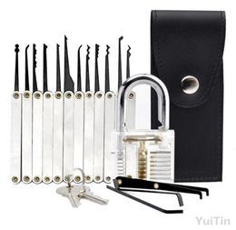 Transparent Cutaway 15Piece Lock Picks Set Padlock Practise Lock With Locksmith Tools for Lock Pick Training Trainer Practice5629209