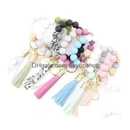 Keychains & Lanyards Foreign Trade Food Grade Sile Beads Bracelet Keychain Personalised Tassel Pendant Key Ring Female Mti-Color Drop Dhigj