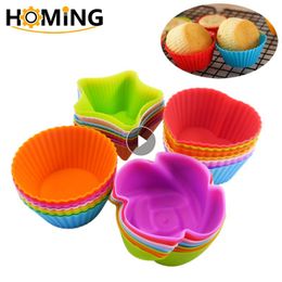 Cupcake Mould Baking Silicone Cup Heart Star Rose Round Shape Reusable High Temperature Resistance Baking Mould DIY Cake Tools