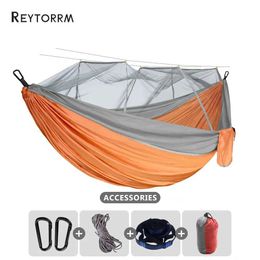 Hammocks Outdoor Indoor Camping Hammock Lightweight Double with Mosquito Netting Bug Net Sleeping Bed for Hiking Travel Backyard H240530