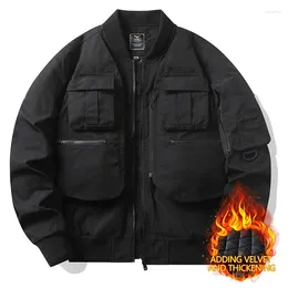Men's Jackets Pilot Multiple Pockets Winter Plush Workwear Jacket Retro Style Functional Charge Coats Casual Baseball Clothes