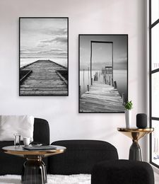 Black And White Landscape Painting Wooden Pier Bridge Wall Art Print Canvas Painting Nordic Poster Wall Pictures For Living Room2982877