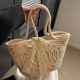 Handmade woven grass woven bag for women in 2024 new vegetable basket bag for women fashionable Instagram vacation style rattan woven beach bag
