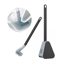 New Golf Silicone Toilet Brushes With Holder Set Long Handled Toilet Cleaning Brush Black Modern Hygienic Bathroom Accessories