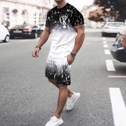 Summer Casual Mens Clothing Short Sleeve T ShirtShorts 2 Piece Outfits Male Print Tracksuits Street High Quality Sportswear 240529