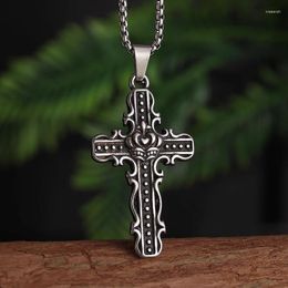 Pendant Necklaces Vintage Wave Crown Cross Jesus Stainless Steel Necklace Christian Prayer Amulet Jewelry For Men And Women