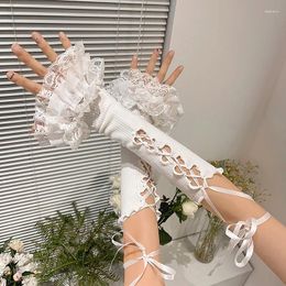 Party Supplies Lolita Ballet Strap Lace Gloves Y2K Fingerless Gothic Sunscreen Sleeve Women Clothing Accessories Mesh Anime