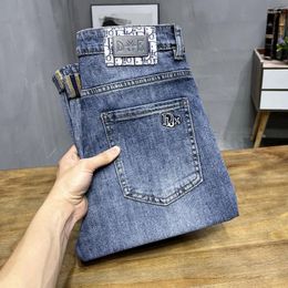 Men's Jeans Korean Fashion Casual Long Classic Man Straight Denim Wide-leg Pants Solid Colour Light Blue Black Ninth