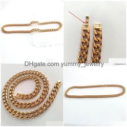 Chains Real 14K Fine Solid Gold Finish New Double Curved Cuban Chain Men Necklace 24 Custom 10Mm Width Thickness Drop Delivery Jewellery Dhgmf