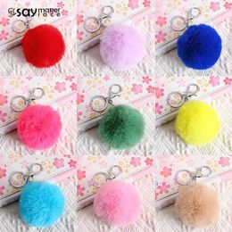 Plush Keychains 1 piece of 8cm simulated rabbit fur ball fluffy soft keychain pendant cute plush keyring backpack hanger decoration s24 s241