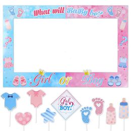 Boy Or Girl Photo Booth Gender Reveal Party Photobooth Props Frame Handheld Baby Shower Happy Birthday Decoration Supplies L2405