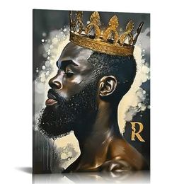 African King and Queen Wall Art Black Couple Canvas Prints African American Love Poster Black Girl Black Man Wall Decor Painting for Living Room Bedroom Bathroom
