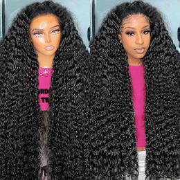 Hair Wefts 250% Deep Wave 13x6 HD Lace Front Brazil 30 34 inch Transparent 13x4 Curled Human Q240529