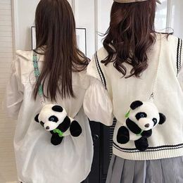 Plush Backpacks Cartoon New Panda Plush Bag Pearl Chain Kawaii Toy Bag Girl Phone Replacement Makeup Bag Birthday Gift Backpack S245305
