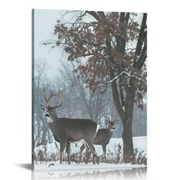Animals Whitetail Buck Deer Buck Snow Canvas Poster Wall Art Decor Print Picture Paintings for Living Room Bedroom Decoration