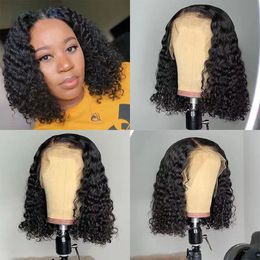 Jerry curly Lace Front Wigs 13x4 Transparent Human Hair Lace Wig Water Deep BoB razilian Curly Lace Closure Wig For Black Women