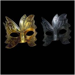 Party Masks Factory Direct Sales Halloween Gold Sier Bronze Roman Men Half Face Sun Flower Engraved Venetian Mask Drop Delivery Home G Dhsw6