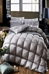 100Goose Down White Grey Comforter Bedding set King Queen Full size Bed Quilt set Bedspread Duvet Throw Blanket edredon colcha LJ9935610