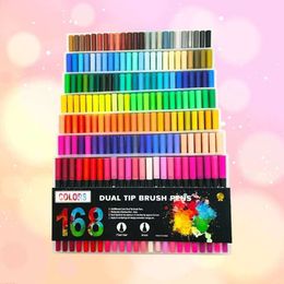 Watercolour Marker Set 144/168 pcs Brush Pen Dual Tip Fineliner in PP Bag Drawing Painting School Gift Art Supplies