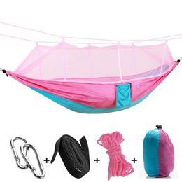 Hammocks REYTORRM 102*55 inches Camping Hammock With Mosquito Net Double Travel Bed Tree Straps For Hiking Climb Backpacking H240530 ISUD