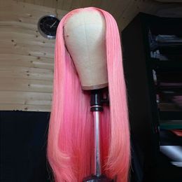 Hd Transparent Pink Lace Front Wig Human Hair Preplucked Brazilan 360 Bone Straight Frontal 613 Colored Blonde/blue /red /grey Cosplay Tfij