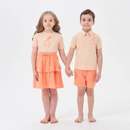 Orange Raspberry Series Childrens Boys and Girls Spring/Summer Cotton T-shirt and Raspberry Shorts Family Matching Clothing Casual Set 240528