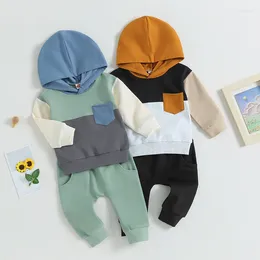 Clothing Sets Two Pieces Winter Baby Boys Outfits Set Contrast Color Long Sleeve Hoodie Sweatshirt And Elastic Pants Autumn Kids Clothes