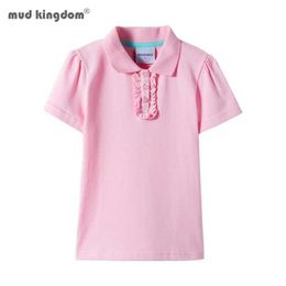 Polos Polos Mudkingdom Big Girls polo shirt casual solid pleated short seven top childrens shirt cotton childrens summer clothing WX5.29