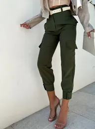 Women's Pants 2024 Fashion Pocket Design Cuffed Cargo Trouser Casual Bottom Elegant Clothing Outfits Commuting Style