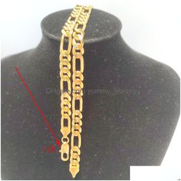 Chains Necklace Chain Real Gold Solid Fine Stamep 14K Brass Ed Mens Figaro Bling Link 600Mm 8Mm Drop Delivery Jewelry Necklaces Pendan Dhrxo