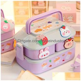 Bento Boxes Kawaii Portable Lunch Box For Girls School Kids Plastic Picnic Microwave Food With Compartments Storage Containers 230616 Dh2Up