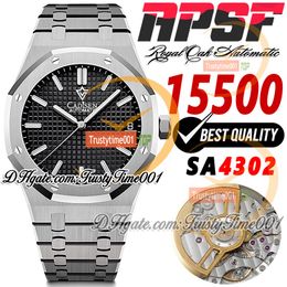 APSF V2 15500 SA4302 Automatic Mens Watch Ultra Thin 41mm Black Textured Dial Stick Markers SS Stainless Steel Bracelet Super Edition trustytime001 Wristwatches