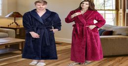 Men Women Winter Extra Long Thicken Grid Flannel Warm Bath Robe Soft Thermal Bathrobe Mens Dressing Gown Male Sexy Robes3847310