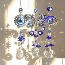 Garden Decorations Blue Evil Eye Crystal Sun Catcher Pendant Prism Ball Ornaments For Window Home Drop Delivery Dhzap