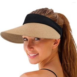 Wide Brim Hats Women Straw Sun Visor Hat Summer UV Protection Beach Cap Foldable Packale Korean Style